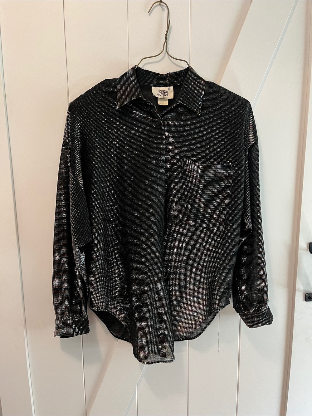 Soho Black Metallic Button-Down Shirt